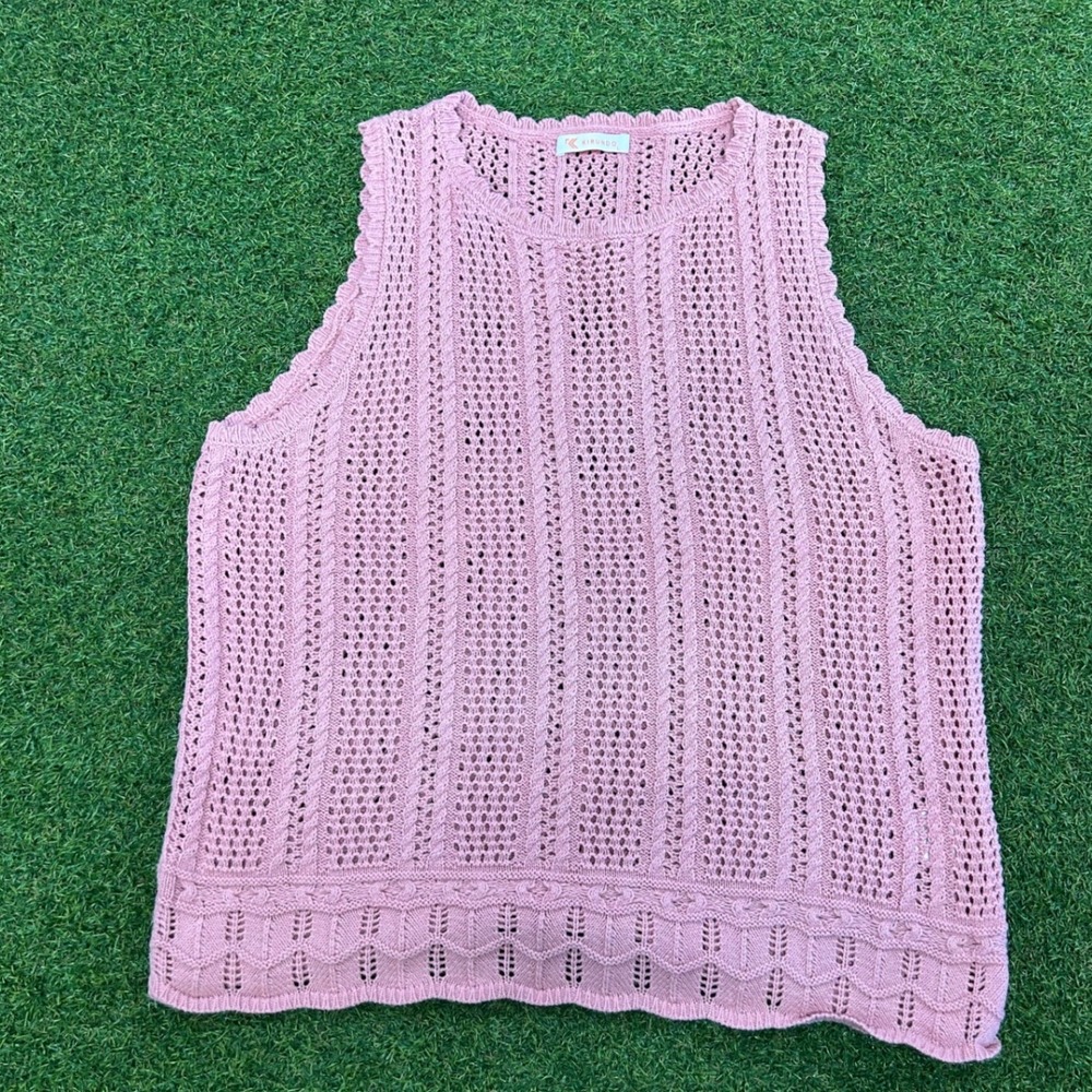 Kirundo Pink Pointelle Cable Knit Sleeveless Sweater Vest Top Size L